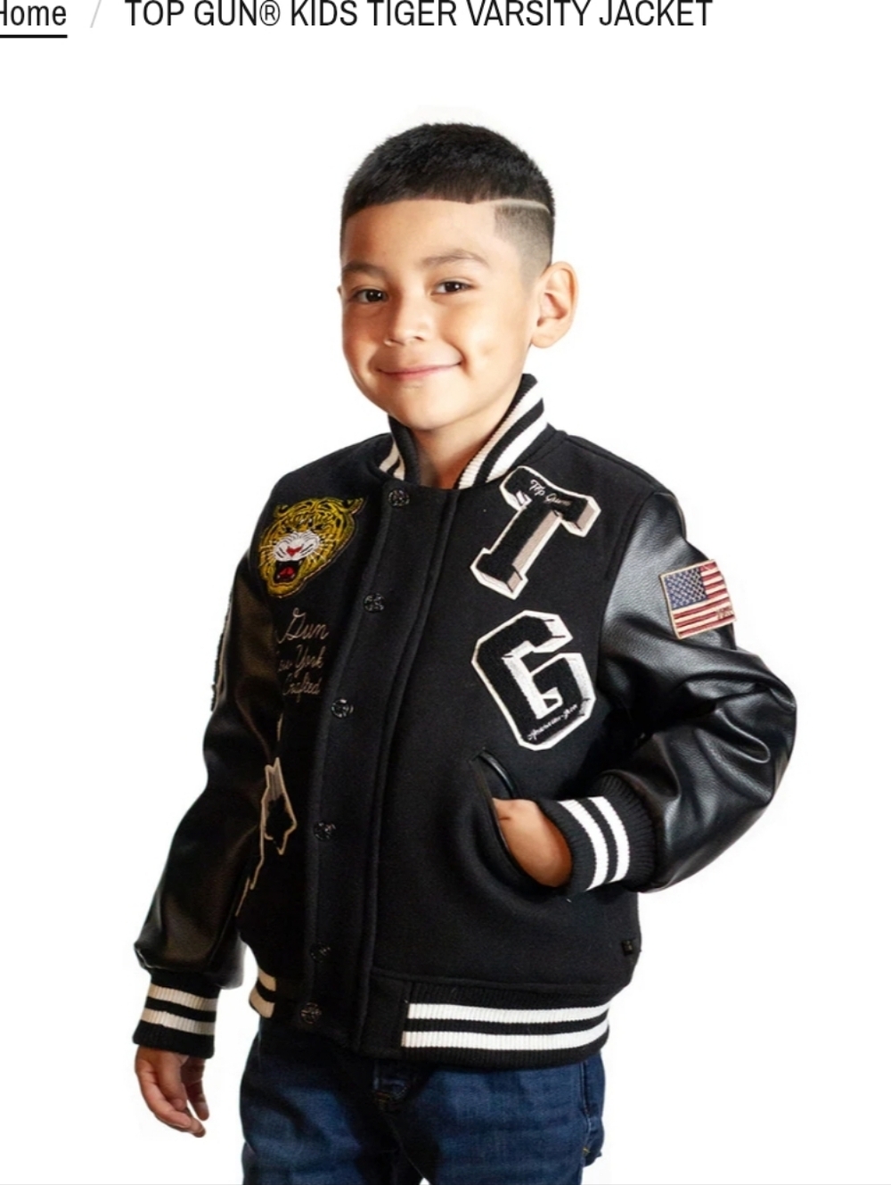 Top Gun Kids Black Tiger Varsity Jacket